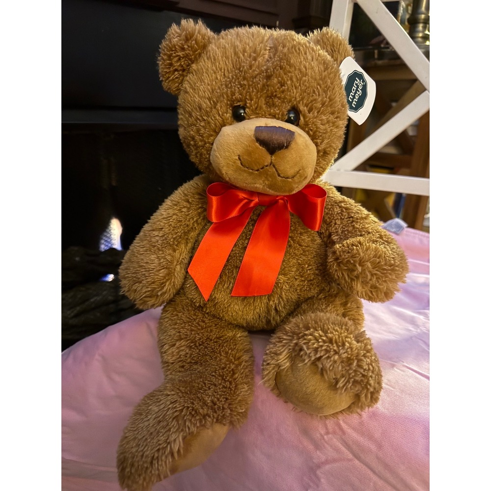 Mary Meyer Marshmallow Zoo Brown Teddy Bear Plush Red Bow 13 inch NWT 22381
